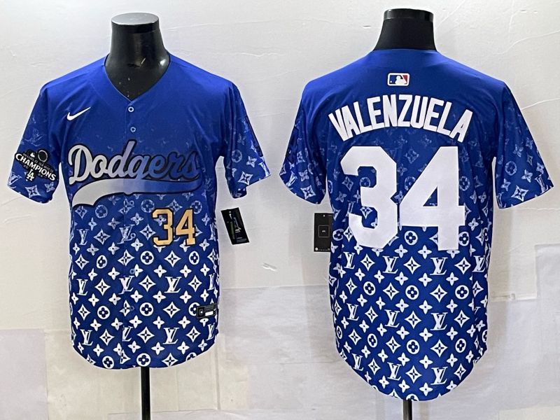 Men Los Angeles Dodgers 34 Valenzuela Blue Nike 2025 MLB jersey 04